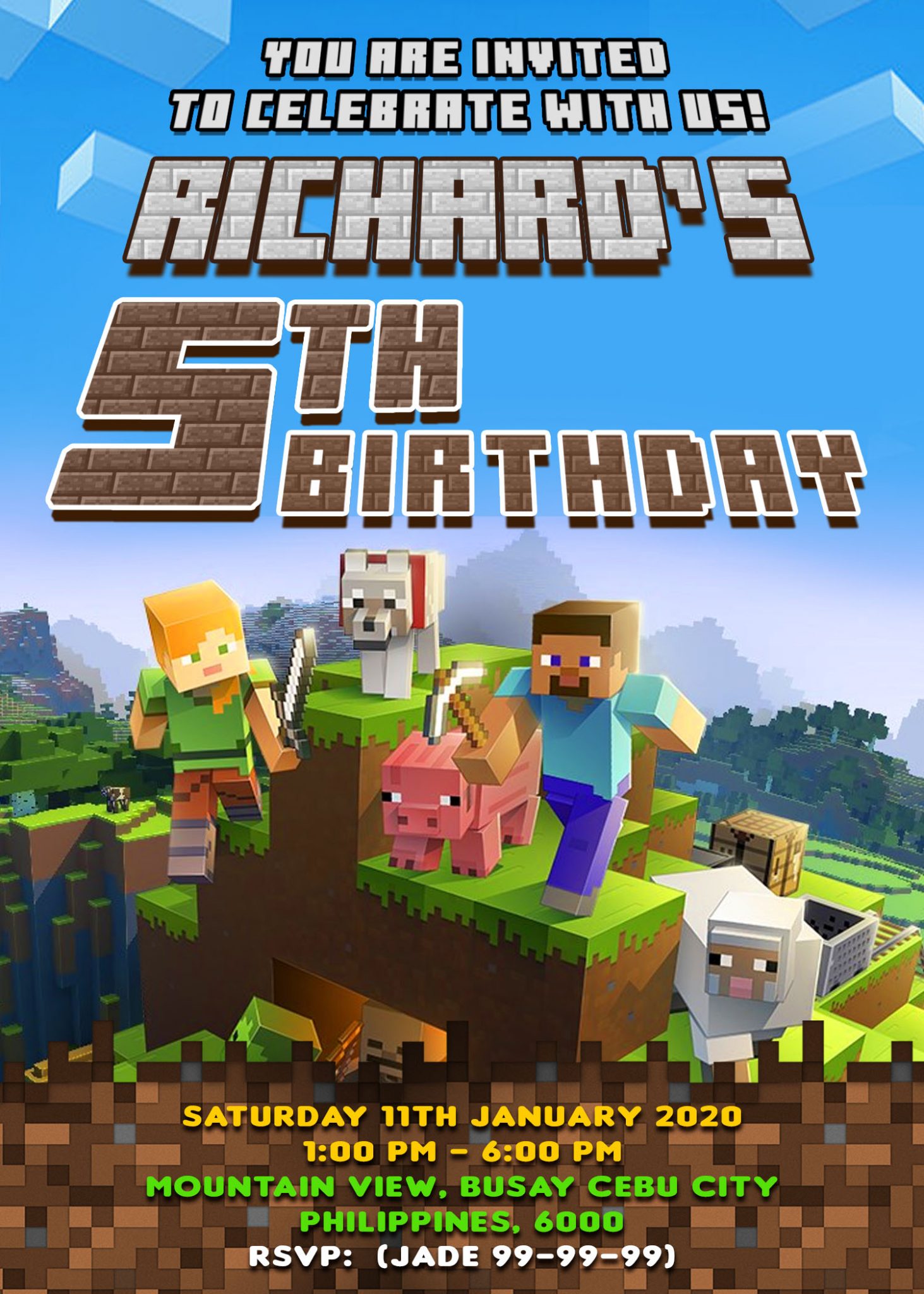 Minecraft Birthday Invitation Card Minecraft For Kids Minecraft 