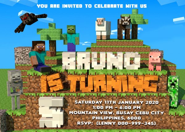 Minecraft Birtday invitation card