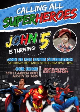 Superheroes Birthday Invitation
