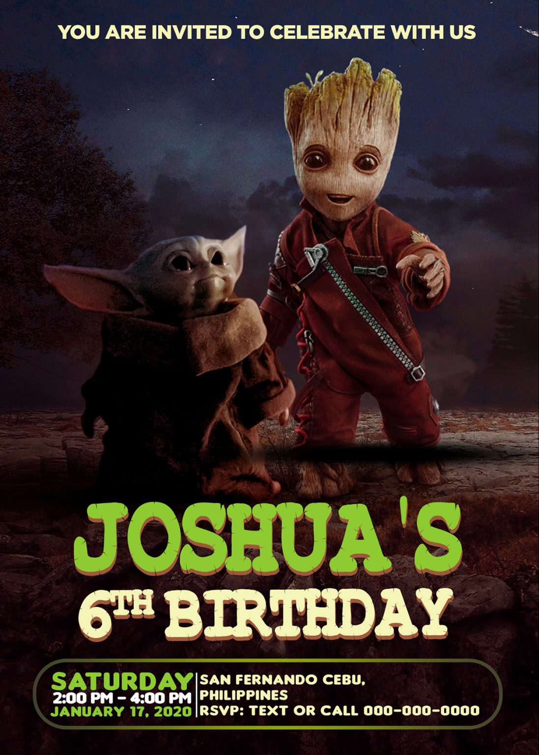 Cute Baby Yoda Birthday Invitation Jamakodesigns