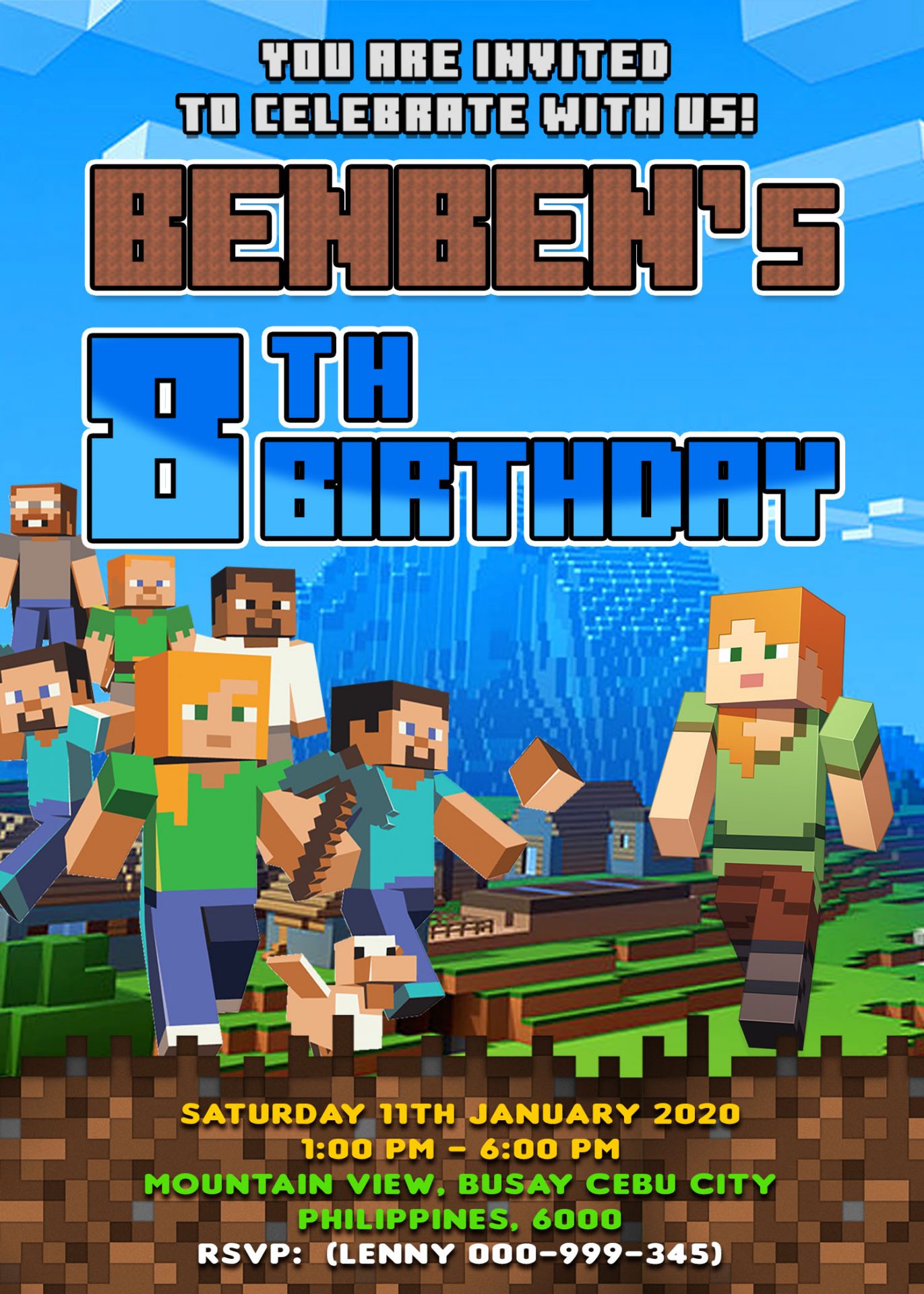 Minecraft Birthday Invitation Card, Minecraft for kids Jamakodesigns