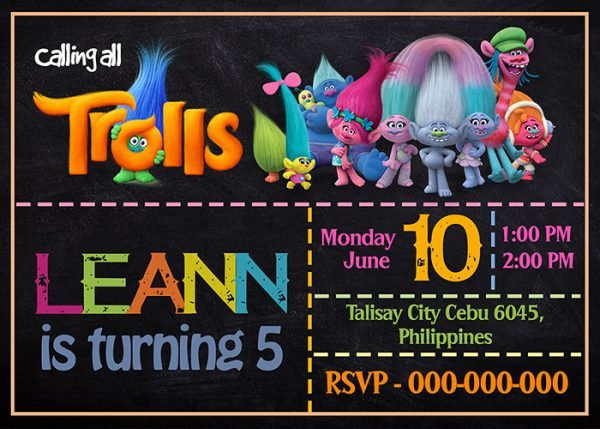 Trolls Birthday Invitation