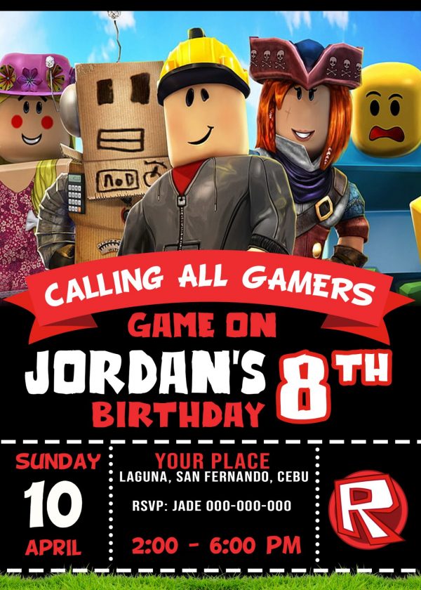 ROBLOX Birthday Party Invitation 4 x 6 or 5 x 7 Printable