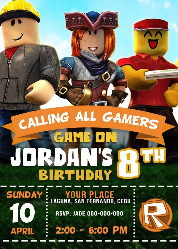 ROBLOX Birthday Party Invitation 4 x 6 or 5 x 7 Printable