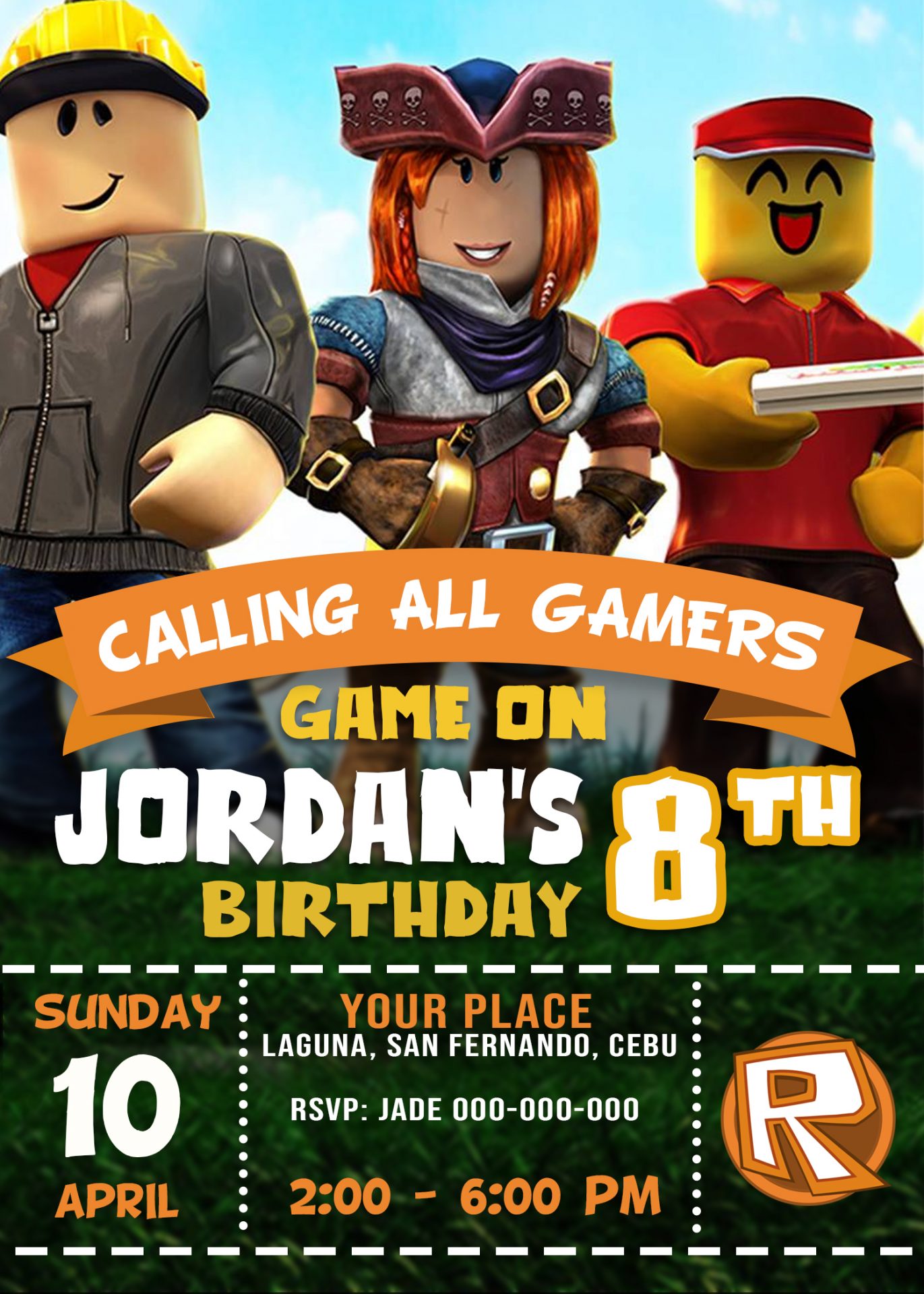 Digital Roblox Birthday Invitation Template 4 X 6 OR 5 X 7, FREE