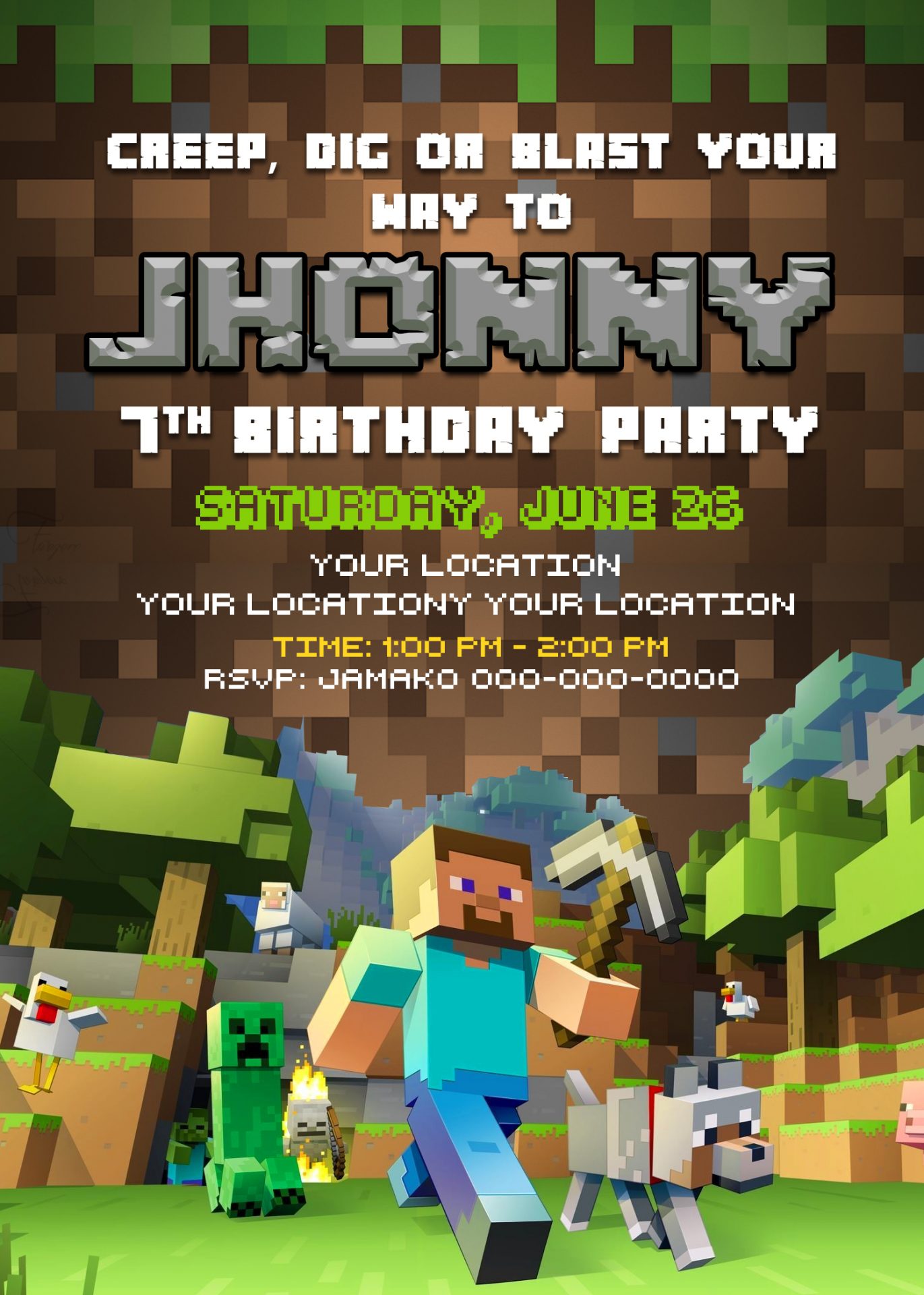 Minecraft Birthday Invitation Card, 20 x 20 or 20 x 20 Printable 12002 Regarding Minecraft Birthday Card Template