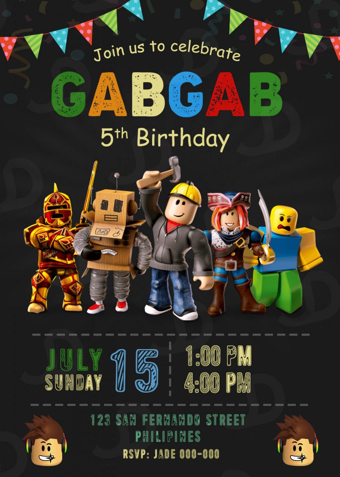 ROBLOX Birthday Party Invitation 4 x 6 or 5 x 7 Printable 1363