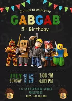 Printable Roblox Game Birthday Party Invitation