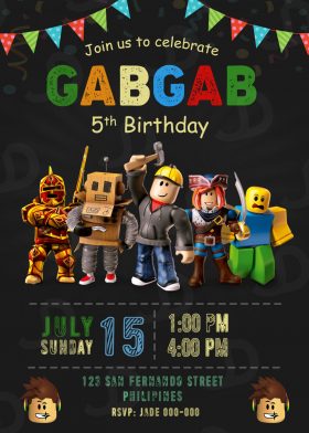 Printable Roblox Game Birthday Party Invitation