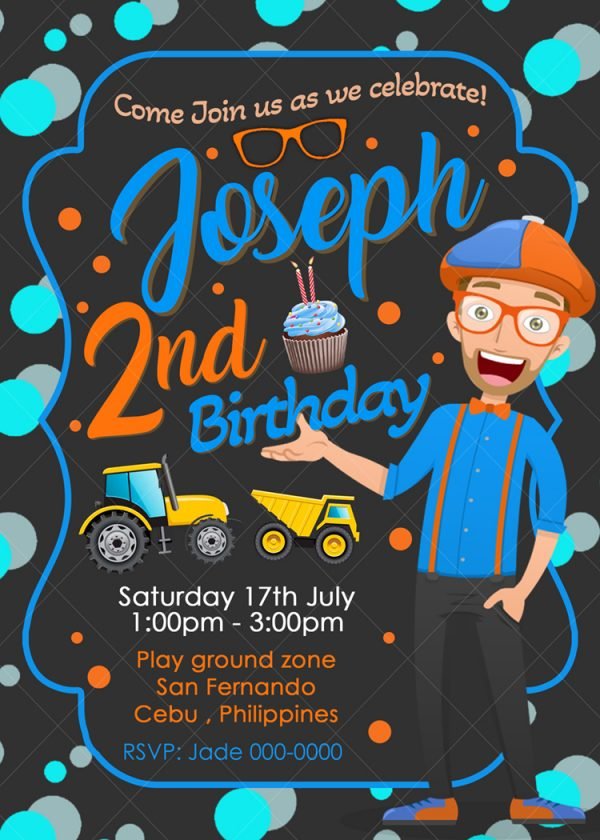 Blippi Birthday Party Invitation