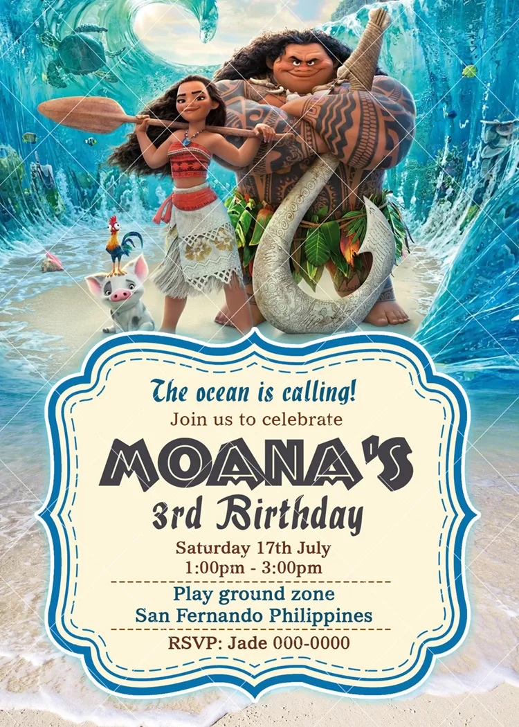Baby Moana Invitation 4 X 6 or 5 X 7 FREE BACKSIDE Jamakodesigns