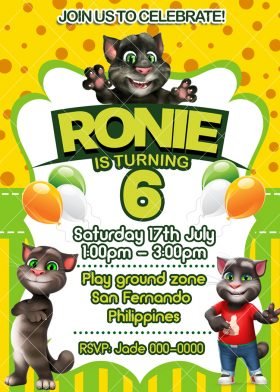 Talking Tom Birthday Invitation