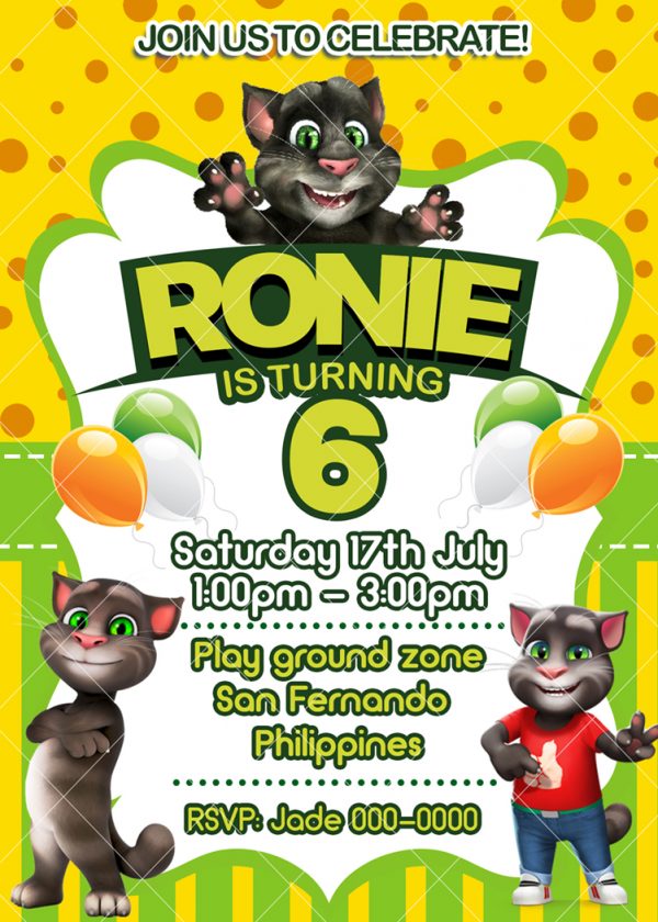 Talking Tom Birthday Invitation