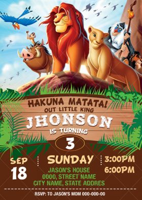 Printable Simba Lion King 1st Birthday Invitation