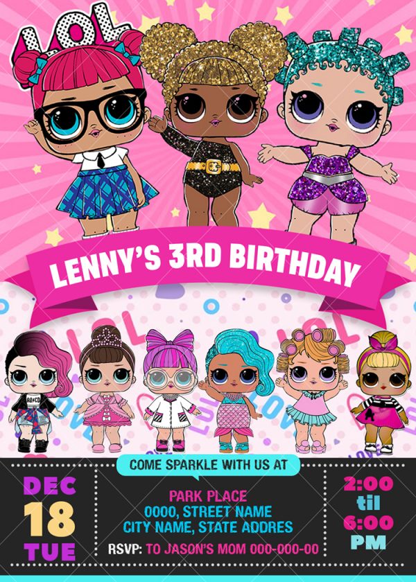 LOL Surprise Dolls Birthday Party Invitation