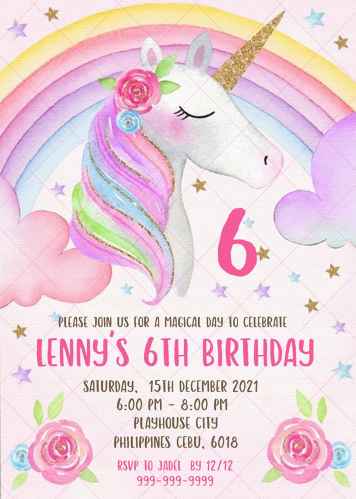 Unicorn birthday invitation, Unicorn Invitation, unicorn invite 4 x 6