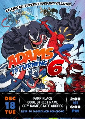 Spiderman and Venom Birthday Party Invitation