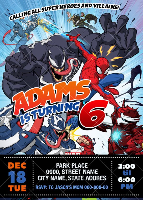 Spiderman and Venom Birthday Party Invitation