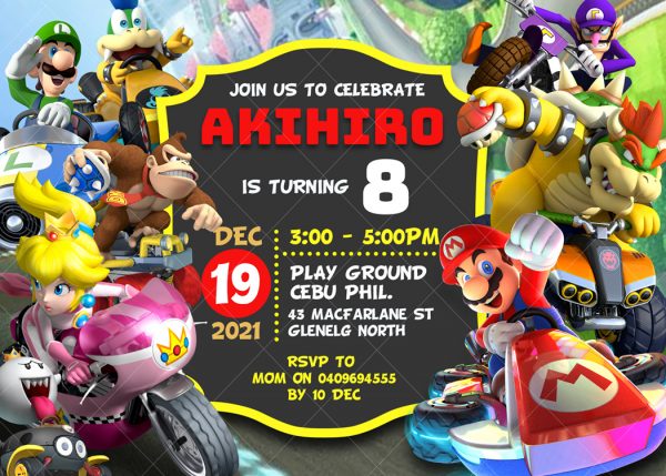 Mario Kart Birthday Invitation, Super Mario Kart Birthday Invite, Maio Bros Kart Birthday, Zoom Party, Drive-by Invitation video game