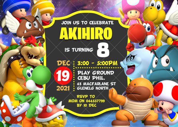 Super Mario Bros. Birthday Invitation, Super Mario World Birthday Invite, Maio Bros Birthday, Zoom Party, Drive-by Invitation video game