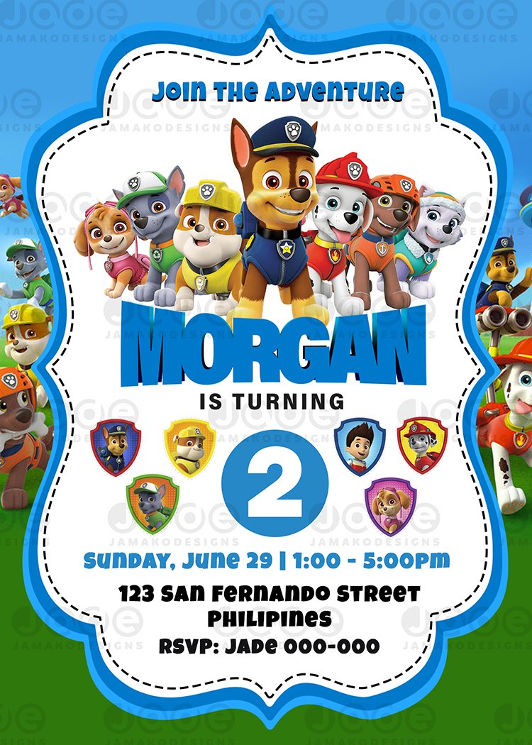 Paw Patrol The Movie Birthday digital Invitation template ...