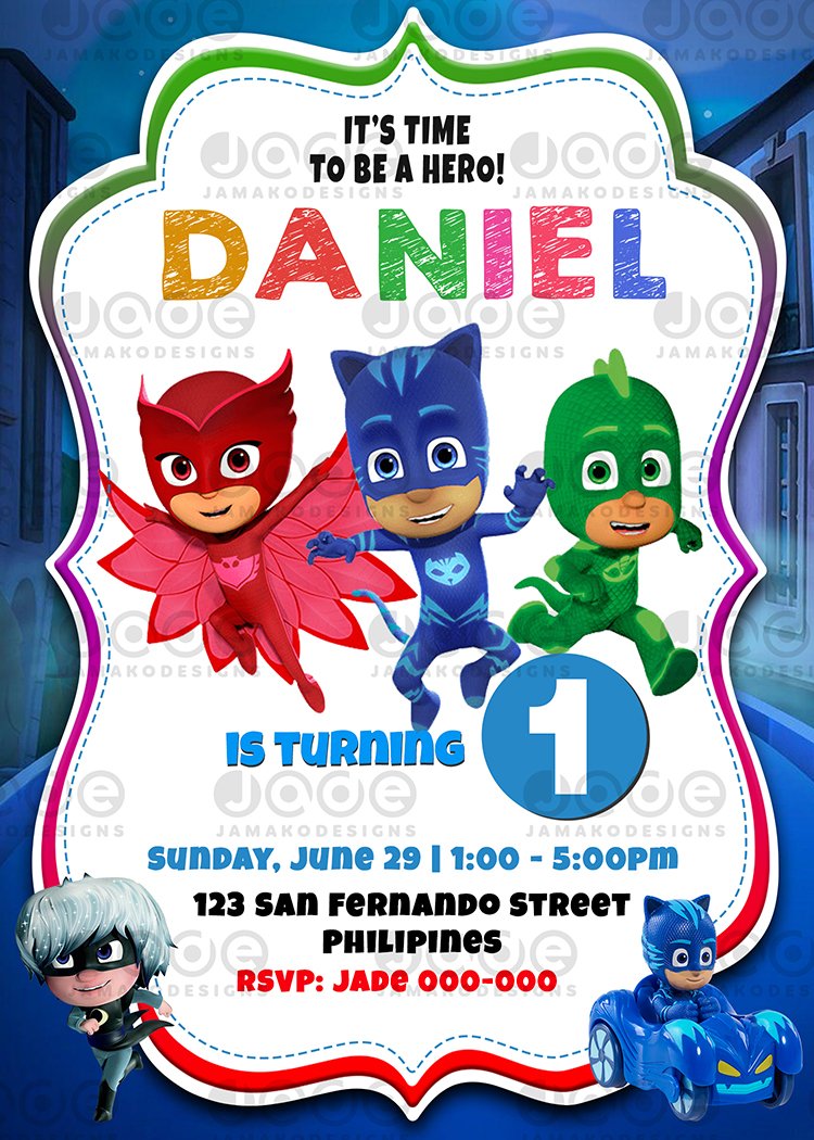 Pj Masks Invitations Printables, Pj Masks Invite, Pj Masks Birthday ...