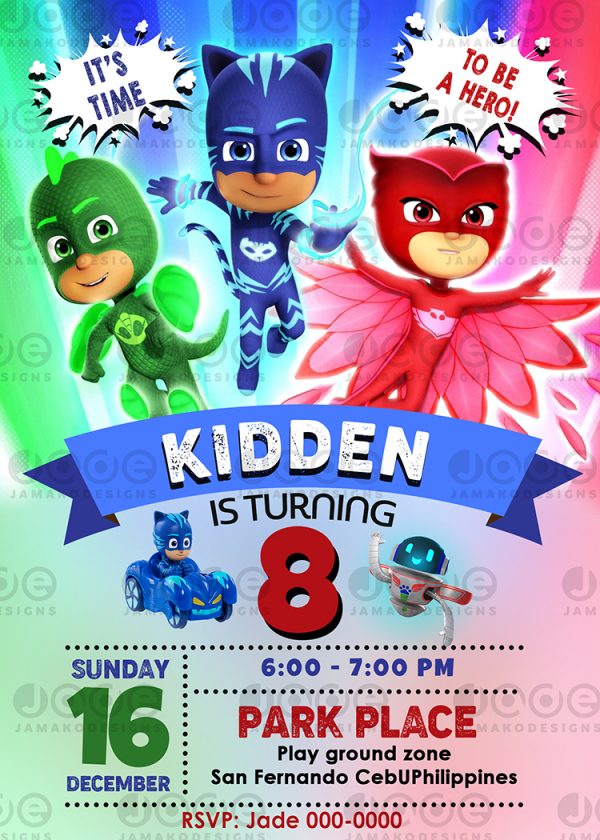 Pj Masks Birthday Invitation