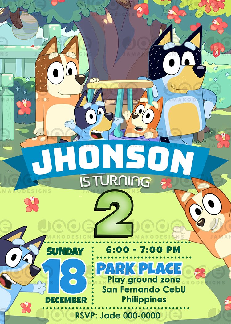 Bluey Birthday Invitation Bluey Digital Invitation Bluey Printable Jamakodesigns