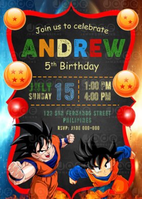 Dragon Ball Z Invitation, Dragon Ball Z Birthday Party Printable 4 x 6 or 5 x 7
