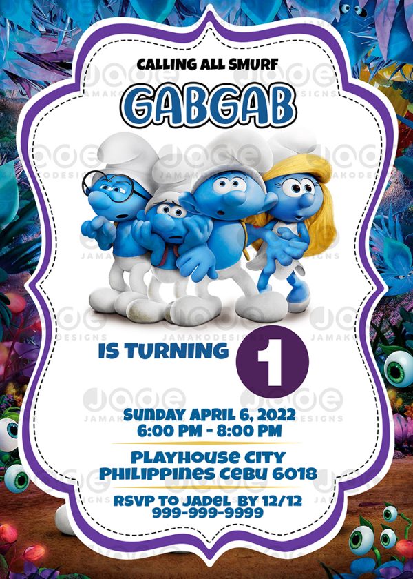 smurf the lost village birthday Invitation