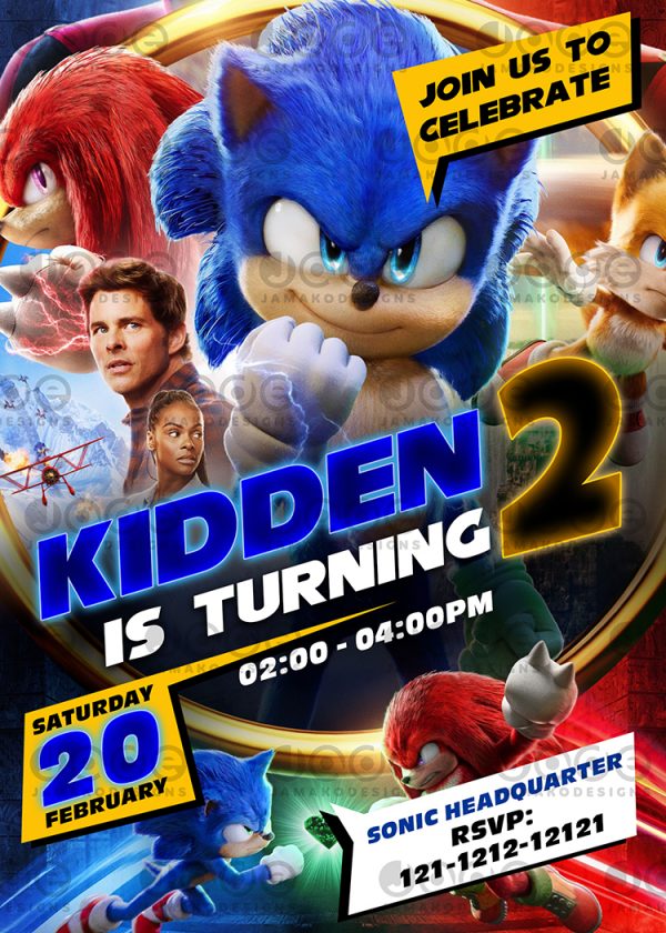 Sonic the Hedgehog 2 Birthday Invitation