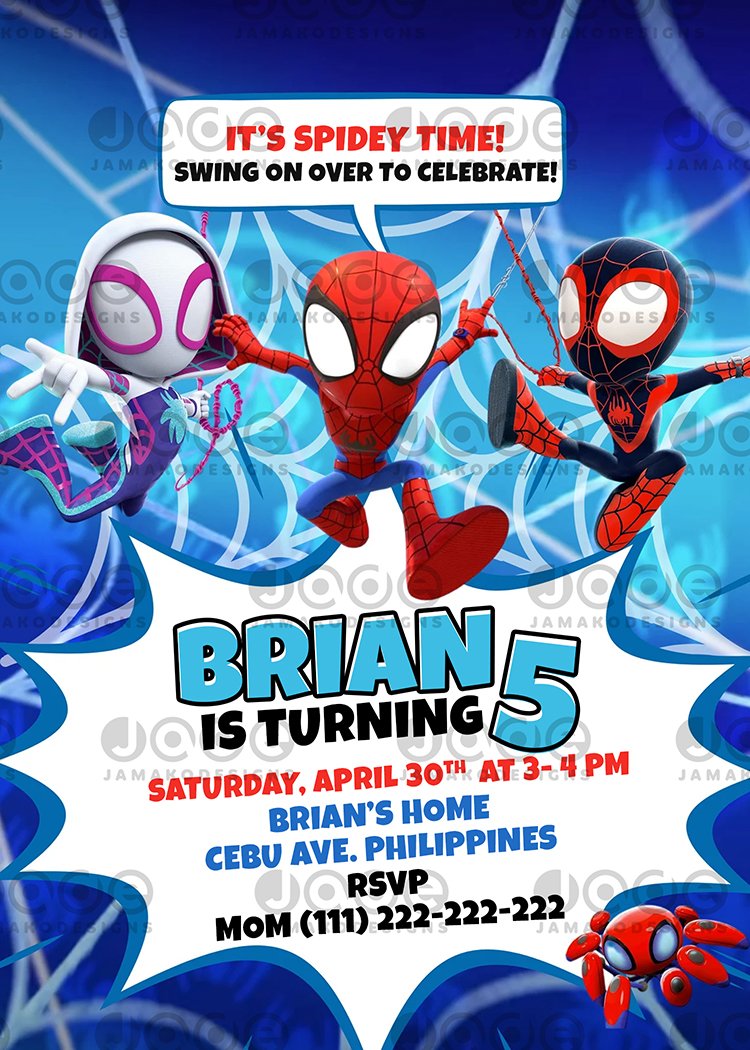 Spidey & his Amazing Friends Birthday Party Invitation - Jamakodesigns