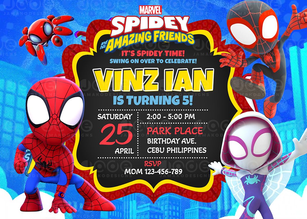 Spidey and His Amazing Friends Invitation, Spidey Invite, Spidey