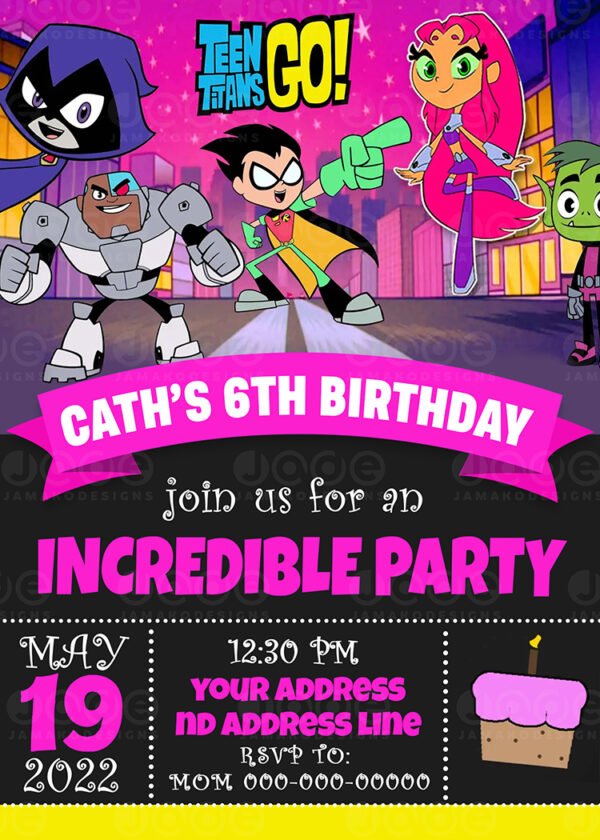 Teen Titans Go Birthday Invitation