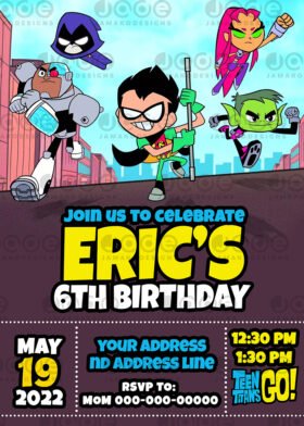 Teen Titans Go Birthday Invitation 3