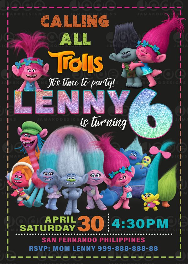 Trolls Birthday Invitation 3.1