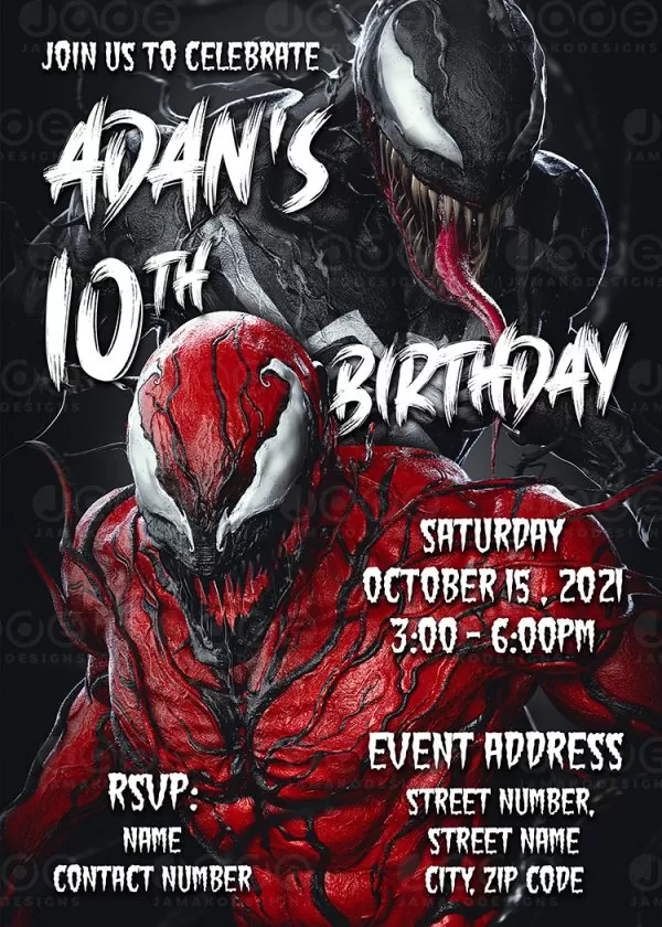 Venom vs Spiderman birthday invitation