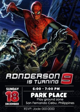 Venom vs Spiderman birthday invitation