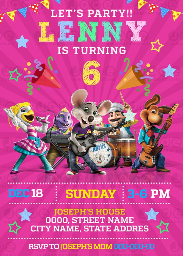 chuck e cheese Birthday Invitation -2