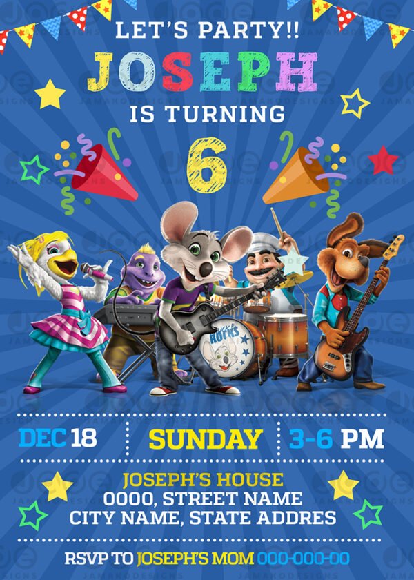 chuck e cheese Birthday Invitation