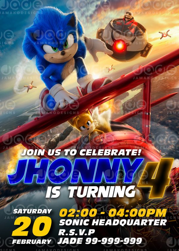 Sonic the Hedgehog 2 Birthday Party Design Invitation
