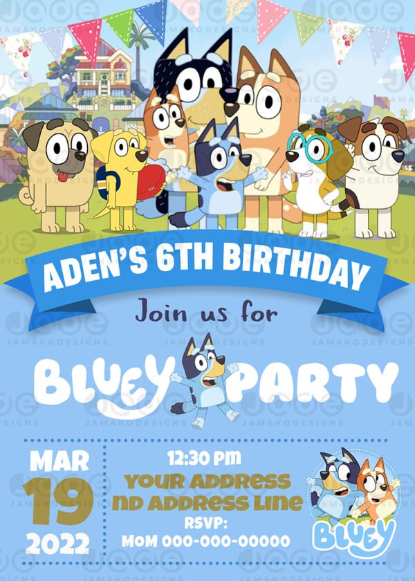 Digital Bluey Birthday Invitation