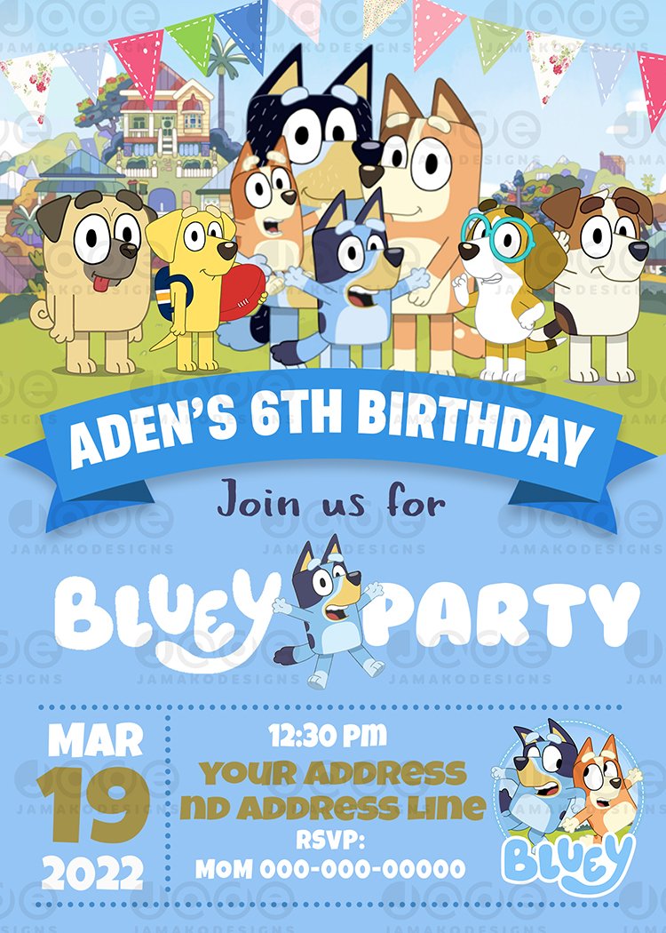 Blank Bluey Birthday Invitation Template