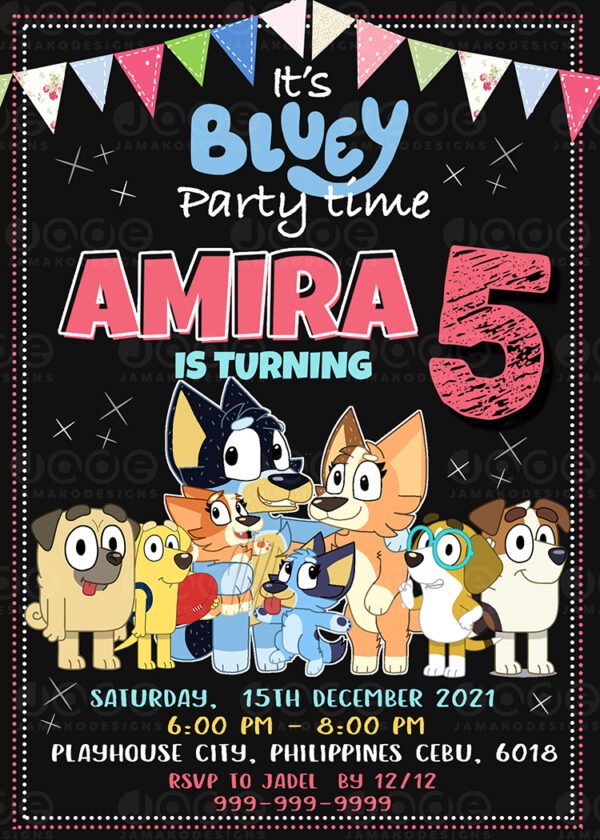 Bluey Digital and Printable Birthday Party Invitation 4 x 6 or 5 x 7