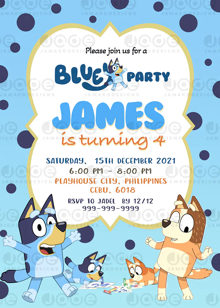 Printable Bluey Birthday Invitation Jamakodesigns