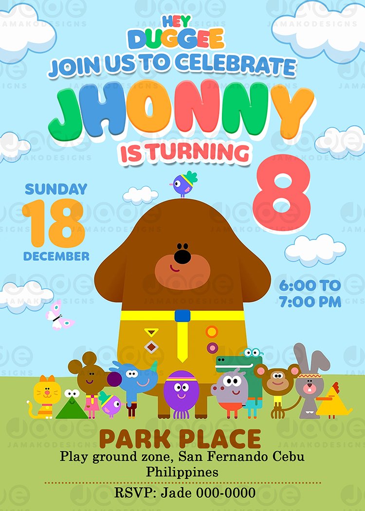 Details about   Personalised Hey Duggee ABC Birthday Party Invitations Invites 
