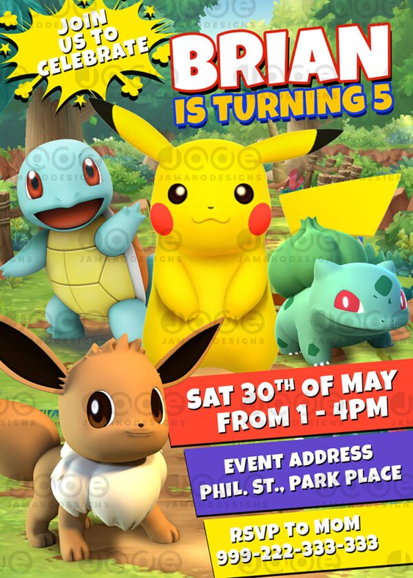 Pokemon Digital Birthday Invitation and Printable Template