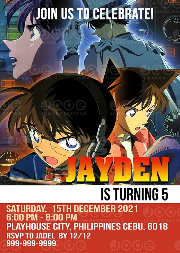 Detective Conan Party Birthday Invitation Jamakodesigns