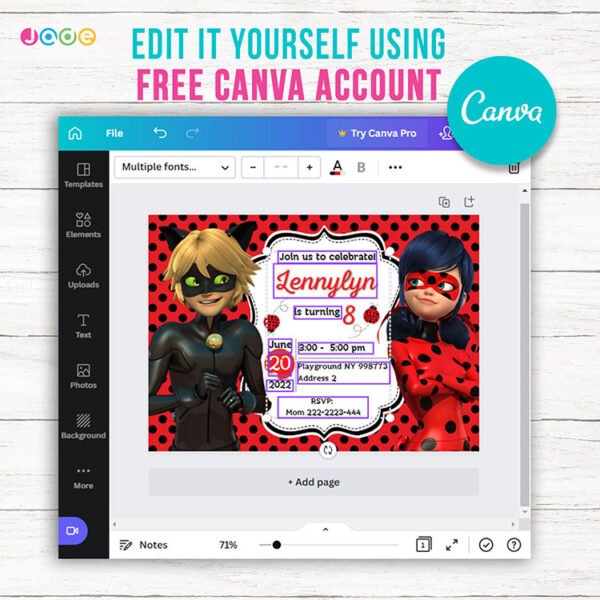 Lady Bug Birthday Invitation Instant Download