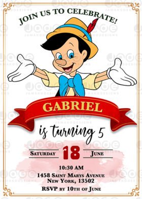 Digital Pinocchio Birthday Invitation template